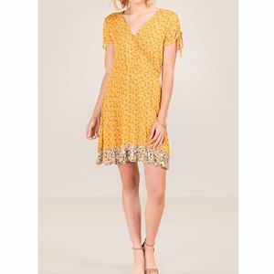 Francesca’s Yellow Floral Wrap Dress Soft Knit